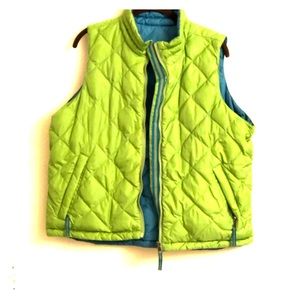Coldwater Creek Bright Lime Green Quilted Vest with Teal Lining